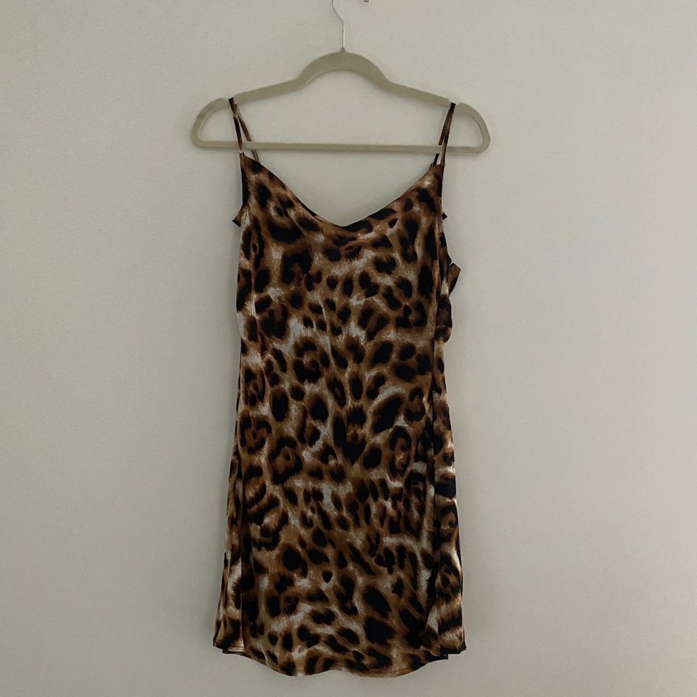 NWOT Leopard Cowl Neck Mini Dress